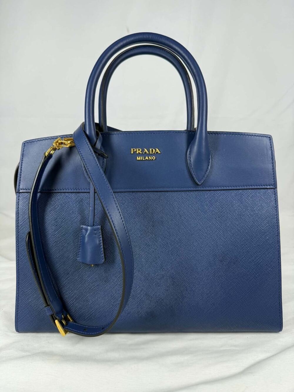 Prada Esplanade Saffiano City Calf leather tote bag blue Medium SPB-TS 329654